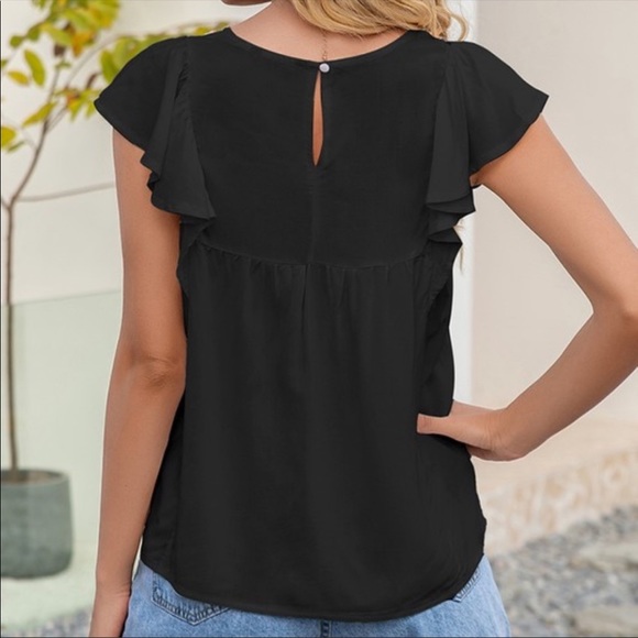 Black Flutter sleeve Blouse with Front Embroidery - Picture 3 of 5